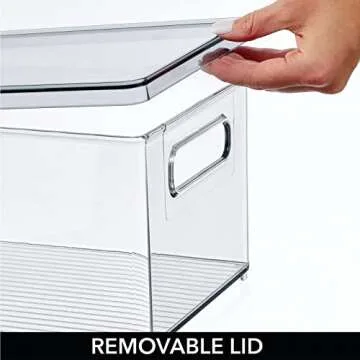 mDesign Plastic Pantry Storage Box Container with Lid and Built-In Handles - Organization for Flour, Cereal, Pasta, Rice, or Food in Kitchen Cupboard, Ligne Collection, 4 Pack, Clear/Smoke Gray