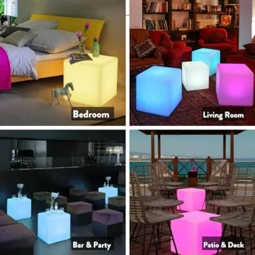 Mr.Go 16-inch Rechargeable LED Cube Chair Light, 16 RGB Colors LED Glow Cube Seat w/Remote, Waterproof LED Cube Table, Color Changing Cube Floor Lamp, Home Bedroom Patio Party Decorative Lighting