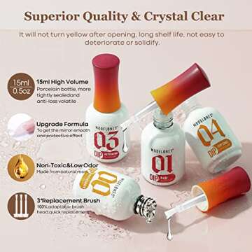 modelones Dip Powder Liquid Set 4+4 Pcs, Dip Powder System Set with Base Coat/Top Coat/Activator/Brush Saver/Manicure Tools for Nail Kit Art DIY Salon - 15ml/0.5oz