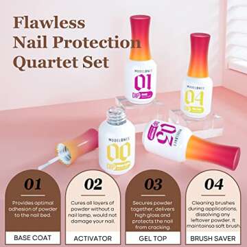 modelones Dip Powder Liquid Set 4+4 Pcs, Dip Powder System Set with Base Coat/Top Coat/Activator/Brush Saver/Manicure Tools for Nail Kit Art DIY Salon - 15ml/0.5oz