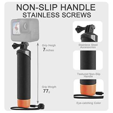 FitStill Waterproof Monopod Floating Hand Grip for Go Pro Hero 13/12/11/10/9/8/7/6/5/4/3 Session DJI Osmo and Other Action 5 Pro/4/3 Action Camera Snorkeling Underwater Diving Pole Stick