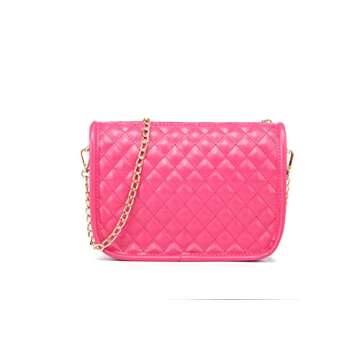 H HANBELLA - A FASHION TRENDY COLLECTION. FOREVER. - Hot Pink Crossbody Purse for Women Cute Quilted Leather Shoulder Bag with Gold Chain Strap for Teen Girls Womens Clutch