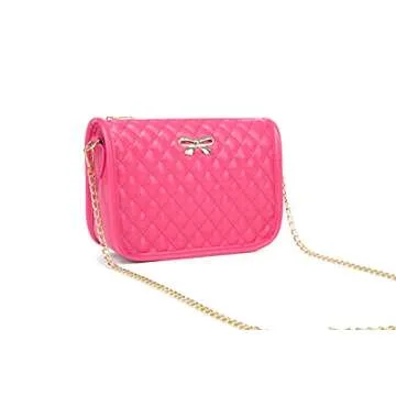 H HANBELLA - A FASHION TRENDY COLLECTION. FOREVER. - Hot Pink Crossbody Purse for Women Cute Quilted Leather Shoulder Bag with Gold Chain Strap for Teen Girls Womens Clutch