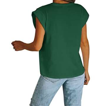 Women's Cap Sleeve Tank Top Crew Neck T Shirts Loose Fit Basic Summer Casual Tee Tops Dark Green