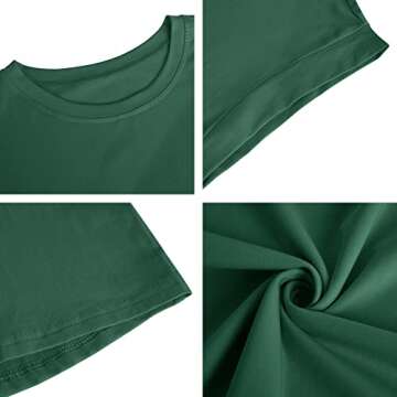 Women's Cap Sleeve Tank Top Crew Neck T Shirts Loose Fit Basic Summer Casual Tee Tops Dark Green