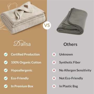 Dalisa 100% Organic Turkish Cotton Throw Blanket - GOTS Certified, Cozy - 50x60 Inches Birch, Perfect for Couch, Bed, and Home Decor - Boho Vintage Knit Alina