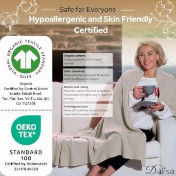 Dalisa 100% Organic Turkish Cotton Throw Blanket - GOTS Certified, Cozy - 50x60 Inches Birch, Perfect for Couch, Bed, and Home Decor - Boho Vintage Knit Alina