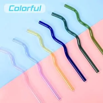 Colorful Reusable Glass Straws - 6 Pack with Brush