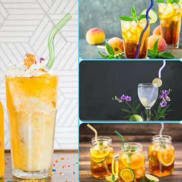 Colorful Reusable Glass Straws - 6 Pack with Brush