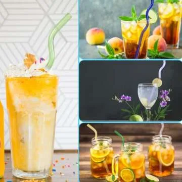 Colorful Reusable Glass Straws - 6 Pack with Brush