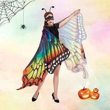 Tibeha Halloween Butterfly Costume for Women - Girls Kid Adult Wings Cape with Mask and Antenna Headband