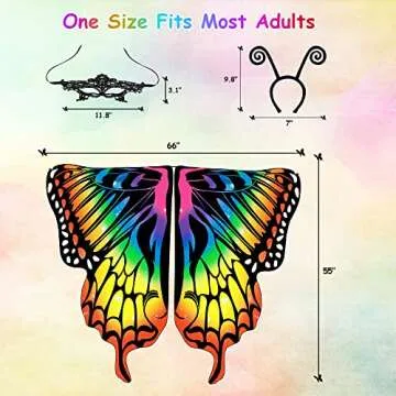 Tibeha Halloween Butterfly Costume for Women - Girls Kid Adult Wings Cape with Mask and Antenna Headband