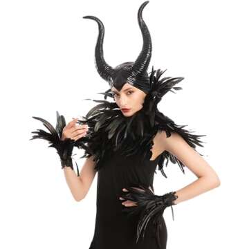 Spooktacular Creations Women Evil Queen Feather Horns Costume Accessories, Halloween Costume Accesso...