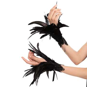 Spooktacular Creations Women Evil Queen Feather Horns Costume Accessories, Halloween Costume Accessories Adult Cosplay Party Gothic Crow Costume with Horn, Feather Shawl and Feather Cuff