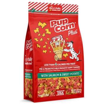 Pup Corn Plus - Puffed Dog Treats with Prebiotics and Probiotics - Salmon & Sweet Potato (24oz) - Made in USA