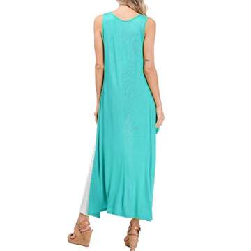 MixMatchy Women's Hi Low Curved Front Slit Look Sleeveless Tunic Fashion Tops Mint M