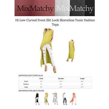 MixMatchy Women's Hi Low Curved Front Slit Look Sleeveless Tunic Fashion Tops Mint M