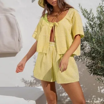 Cute SOLILOQUY 2 Piece Pajama Set with Puff Sleeves