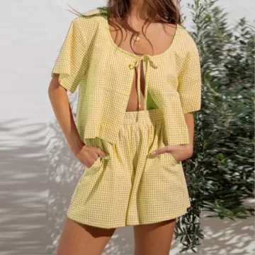 Cute SOLILOQUY 2 Piece Pajama Set with Puff Sleeves