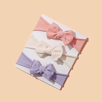 Tianhoudeger 6pcs Baby Girl Hairbands, Soft Nylon Headbands with Knot Baby Bows, Stretchy Hair Accessories for Newborn Infant Toddlers Kids(Multicoloured)