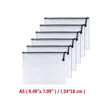 Oaimyy-A5(9"x 7",12 Pcs),Plastic Mesh Zipper Pouch Document Folders Bag & Zip File Folders for Schoo...