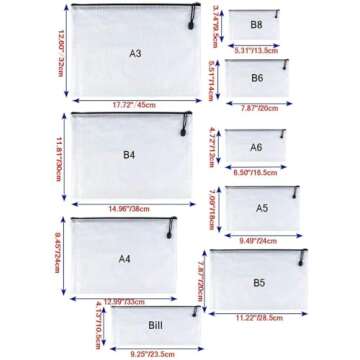 Oaimyy-A5(9"x 7",12 Pcs),Plastic Mesh Zipper Pouch Document Folders Bag & Zip File Folders for School Office Supplies, Travel,Puzzles Games Organizing Storage-Black