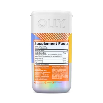 OLLY Beat The Bloat Capsules, Digestive Support Enzymes, Supplement for Women - 25 Count