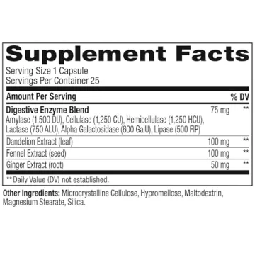 OLLY Beat The Bloat Capsules, Digestive Support Enzymes, Supplement for Women - 25 Count