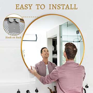 NeuType Round Mirror Circle Mirror 32 Inch Aluminum Alloy Frame Wall Mirror Large Vanity Hanging Decorative Mirrors for Entryway, Bathroom, Bedroom, Living Room, Golden