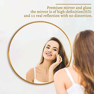 NeuType Round Mirror Circle Mirror 32 Inch Aluminum Alloy Frame Wall Mirror Large Vanity Hanging Decorative Mirrors for Entryway, Bathroom, Bedroom, Living Room, Golden