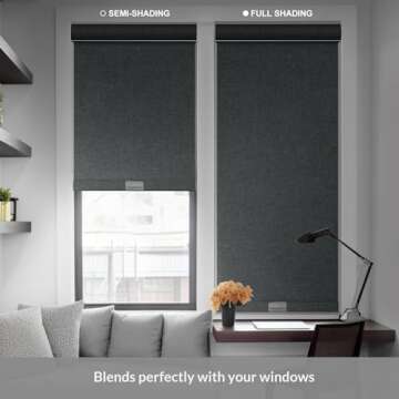 Boolegon Blackout Roller Shades for Windows,Cordless,Linen Fabric,Roller Blinds,Thermal Insulated Fa...