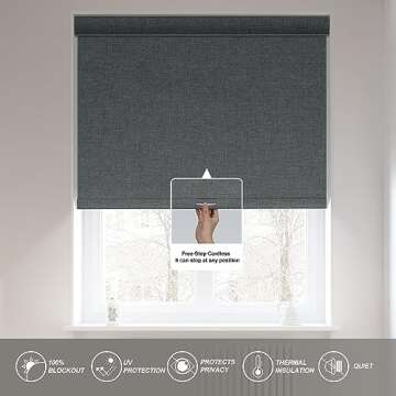 Boolegon Blackout Roller Shades for Windows,Cordless,Linen Fabric,Roller Blinds,Thermal Insulated Fabric UV Protection,Window Shades for Home,Office,Bedroom,Door,Blackout-Gray,Custom Size