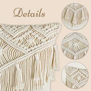 Mkono Boho Throw Pillow Covers, Macrame Square Pillow Cases with Tassels for Bed Sofa Bench Car Stylish Cushion Room Decor, Christmas New Year Gifts, Set of 2 Decorative Cushion Cover (17"x17")