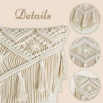 Mkono Boho Throw Pillow Covers, Macrame Square Pillow Cases with Tassels for Bed Sofa Bench Car Stylish Cushion Room Decor, Christmas New Year Gifts, Set of 2 Decorative Cushion Cover (17"x17")