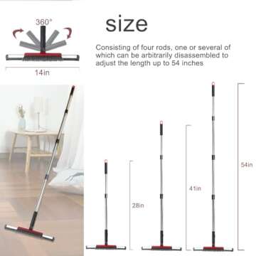 Floor Squeegee Scrubber Shower Squeegee with Grout Brush.14 Squeegee Broom and 55" Stainless Steel H...