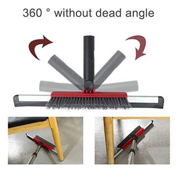 Floor Squeegee Scrubber Shower Squeegee with Grout Brush.14 Squeegee Broom and 55" Stainless Steel Handle for Floor,Glass,Garage,Window,Shower Floor,Bathroom,Kitchen, Wall,Tile (RED)