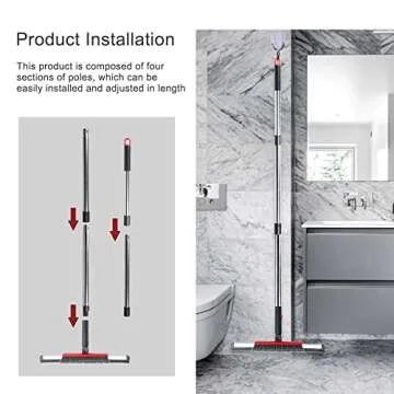 Floor Squeegee Scrubber Shower Squeegee with Grout Brush.14 Squeegee Broom and 55" Stainless Steel Handle for Floor,Glass,Garage,Window,Shower Floor,Bathroom,Kitchen, Wall,Tile (RED)