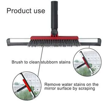 Floor Squeegee Scrubber Shower Squeegee with Grout Brush.14 Squeegee Broom and 55" Stainless Steel Handle for Floor,Glass,Garage,Window,Shower Floor,Bathroom,Kitchen, Wall,Tile (RED)
