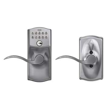 SCHLAGE FE595 CAM 626 ACC Camelot Keypad Entry with Flex-Lock and Accent Levers, Brushed Chrome