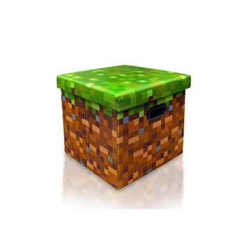 Minecraft Storage Bin Cube Organizer with Lid (15 Inch, Grass Block)