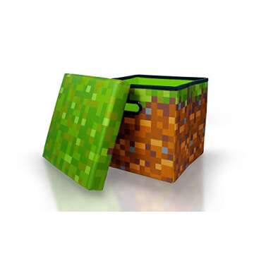 Minecraft Storage Bin Cube Organizer with Lid (15 Inch, Grass Block)