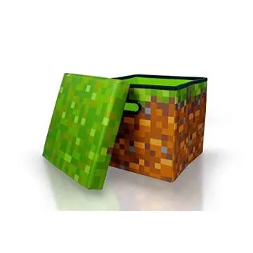 Minecraft Storage Bin Cube Organizer with Lid (15 Inch, Grass Block)