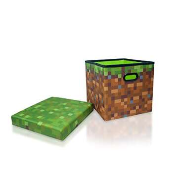 Minecraft Storage Bin Cube Organizer with Lid (15 Inch, Grass Block)