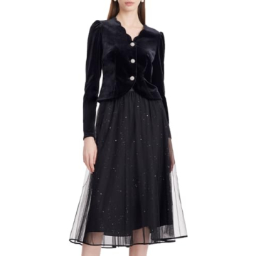 GOELIA Fall Skirts Sets for Women 2024 Women's 2 Piece Outfits Black Velvet V Neck Wave-Cut Top and ...