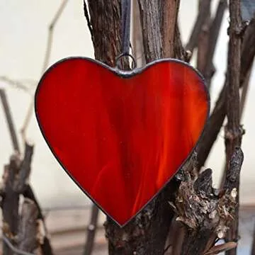 Classic Red Heart Ornament - Unique Stained Glass Decor for Your Windows