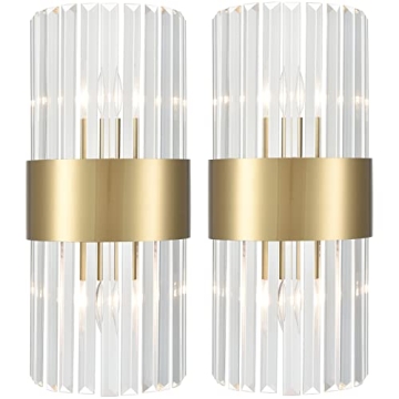 TEENYO Gold Crystal Wall Sconces Set of Two Modern 2-Light Glass Lighting Fixtures