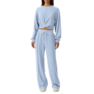 QINSEN 2 Piece Cozy Lounge Set for Women in Sky Blue