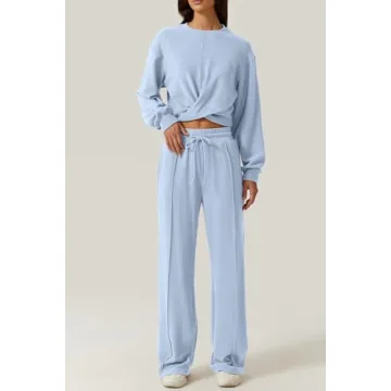 QINSEN 2 Piece Cozy Lounge Set for Women in Sky Blue