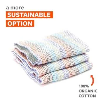 Full Circle Tidy 100% Organic Cotton Dish Cloths, Set of 3, Multicolored