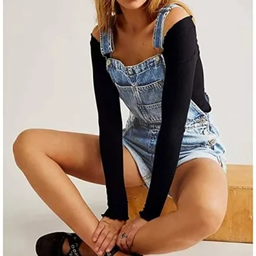 Stylish Talakeno Women's Denim Bib Overall Shorts for Summer
